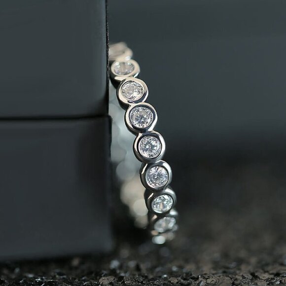 💝 Shiny Round Zircon Micro Pave Silver Ring for Women, VIP117 - Picture 1 of 7